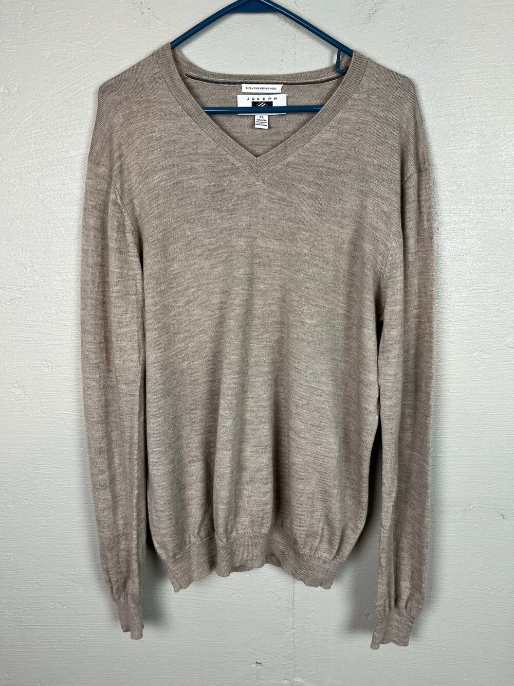 Joseph Abboud Men Extra Fine Merino Wool Beige Long Sleeve Knit Sweater Size XL